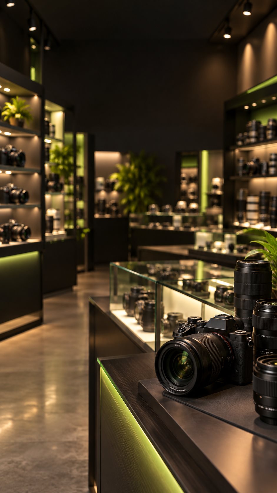 Cámaras y equipo fotográfico en una tienda